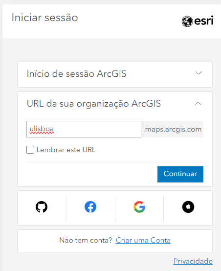 Instalação - Login ArcGIS Online